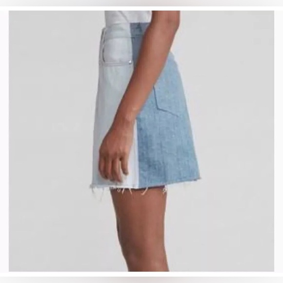 NWT Rag & Bone Two Tone Double Blue Denim Jean Moss Skirt 26 - Picture 2 of 15